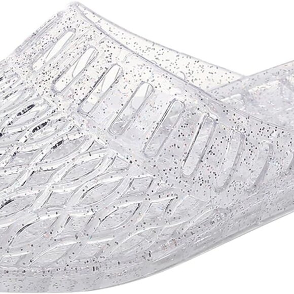 Women’s Jelly Shoes Glitter Clear Flats Slip On Summer Beach Sandals - Picture 1 of 9